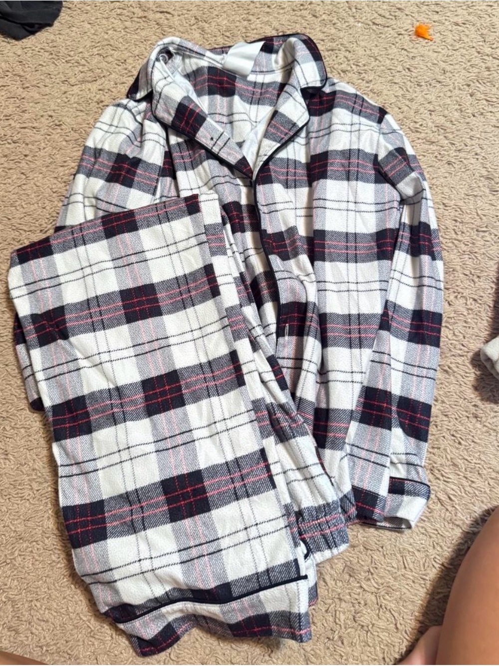 Kids White and Black Plaid Button-Up pajama set